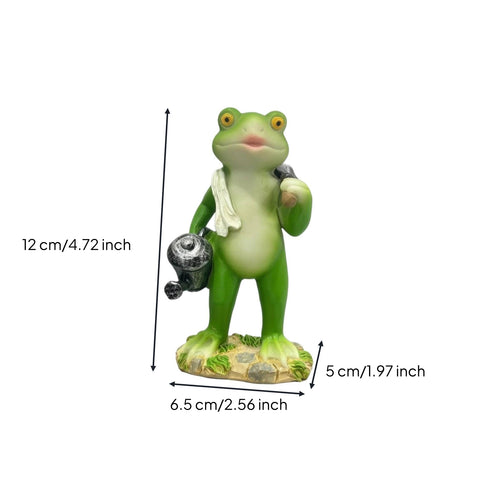 Cute Frog Figurine with Shoulder Pole Whimsical Cartoon Frog Statue Decorative Sculpture Funny for Collectors, Living Room, Bookshelf, Office, Plant Display