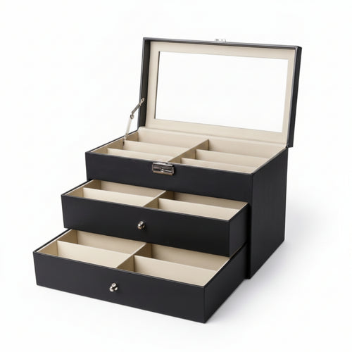 Eyeglass Storage Box Transparent Top Eyewear Organizer with Drawer for Showroom