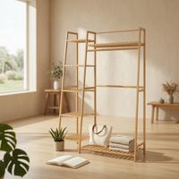 Bamboo Clothing Rack Multifunctional Freestanding Garment Rack Minimalist Furniture for Walk-Through Wardrobe