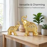 Golden Elephant Statue Sculpture Feng Shui, Sparkling Elephant Statue Set Home Decor, Resin Elephant - Image 4