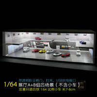 1:64车模光影造物带灯场景模型展厅车库组合款小汽车收纳展示架