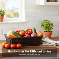 Braided Organizer Basket Multifunctional Imitation Rattan Basket Wicker Tray for Kitchen, Restaurant, Washroom