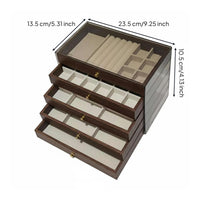 Large Capacity 5-Layer Jewelry Box Walnut Wood Finish Band Necklace Storage Chest Multi-Compartment Wooden Drawer Jewelry Case Dustproof for Women, Closet