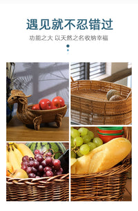 源头厂家仿藤编织创意收纳篮动物手工竹编水果篮藤筐代发山羊水牛