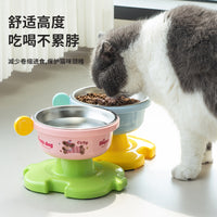 宠物碗蛋糕型猫碗不锈钢防黑下巴护颈高脚碗可拆洗防打翻猫碗狗碗