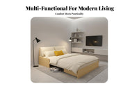 Hardwood Wood Frame Pull-pull-out Bed with Storage 2-in-1 Design Sleeper Sofa Space-Saving transformable Couch for Small Apartment Dwellers, Families, Homeowners, Lounge Area