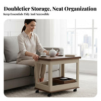 Removablepanel Tea Trolley Foldable Top Side Table Movable with Lockable Casters 2-Tier Design for Apartment Dwellers, Adults