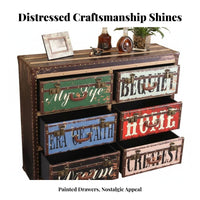 Multi-Drawer Patchwork Cabinet Vintage Design Storage Furniture Distressed Finish Hand-Painted for Bedroom, Hallway, Living Room