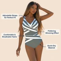 Swimsuit for Girls and Women's Vacation Bathing Suit, Padded Bikini Set with Striped Colour-Block Design for Water Sports