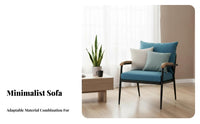 Fabric Couch with Wood trim Japanese aesthetic Sofa Minimalist Design Comfortable pading for Homeowners, Lounge Area, Bedroom