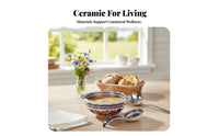 Ceramic Soup Pot, Polish Painted Floral Underglaze, Double Handle, Bohemian Style, Home Dining