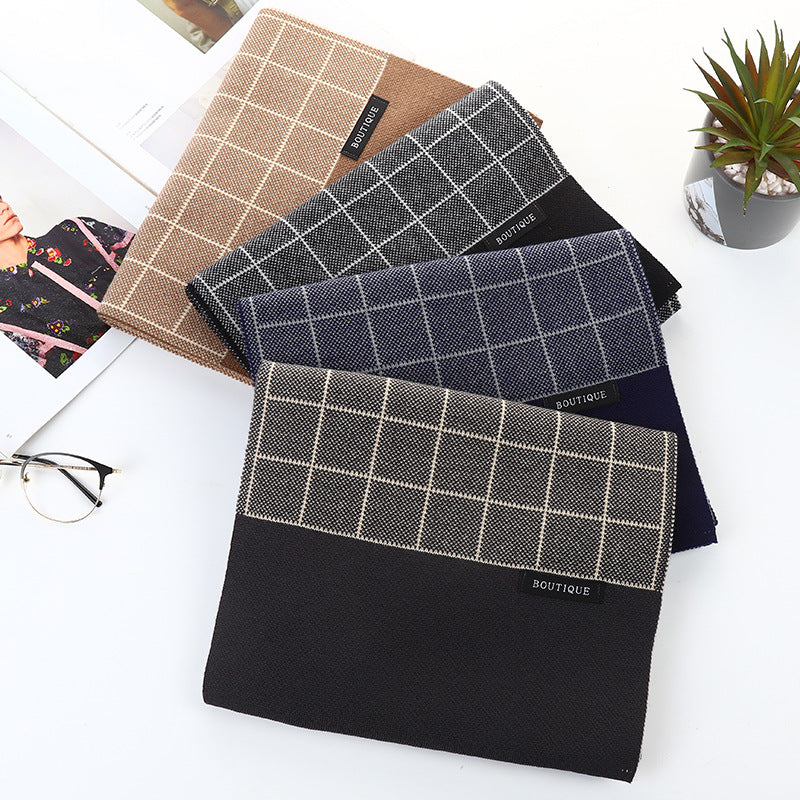 Men's Plaid Wool Scarf Winter Warm Cashmere Feel Shawl