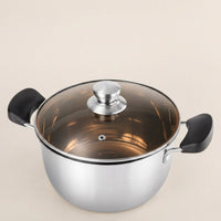 Induction Hob Milk Pan and Stainless Steel Pot for Home Cooking, Small Saucepan with Glass Lid for Electric Hobs, Double Ear Cooking Pot