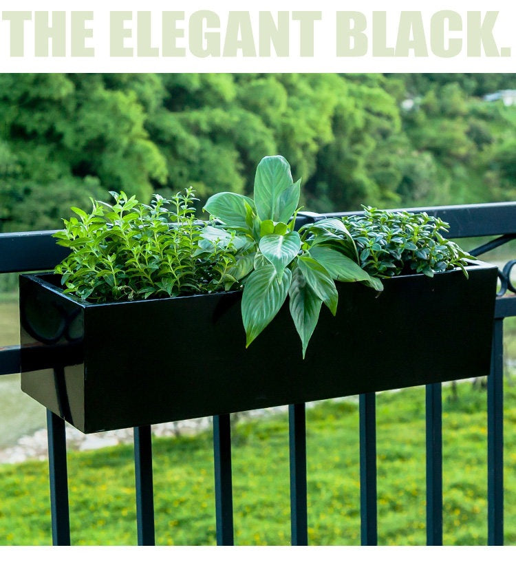 Wrought Iron Balcony Railing Hanging Planter Shelf for Succulents, Rustic Outdoor Flower Stand