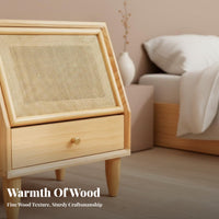 Rattan Panel End Table Nordic Aesthetic Nightstand Sturdy Construction