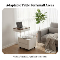Height-Adjustable C-Table with Drawers Space-Saving Design Adjustable Curved Designd Table Multi-Functional Wheeled Storage Cabinet for Living Room