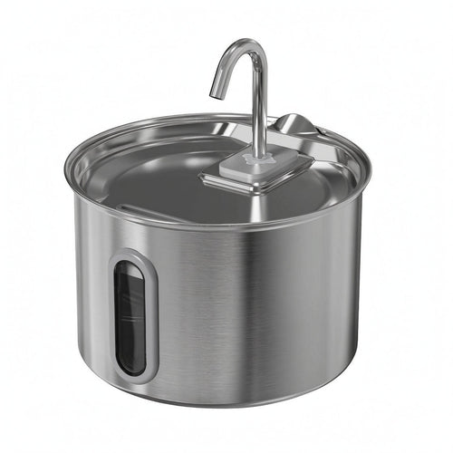 Stainless Steel Pet Fountain Curved Spout Round Pet Fountain 2.8 L Capacity