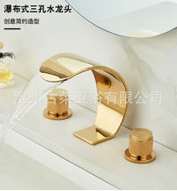 Light Luxury Gold Three-Hole Waterfall Basin Faucet, Split Type, Mixer