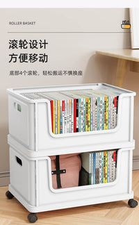 收纳箱书箱学生教室装书整理箱子带滑轮塑料书本收纳盒书籍储物箱