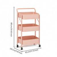 Rolling Cart with Mesh Baskets Space-Saving 3-Tier Rolling Cart Compact Portable for Students, Kitchen, Bedroom