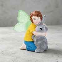 Boy and Hare Figurine Cute Child Hugging Bunny Statue Hand Painted Bunny Statue for Garden