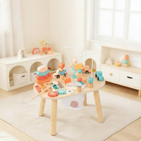 Wooden Activity Table with Bead   Multifunction Sensory Table with Xylophone Educational Child Centered Learning Toy for Young Children, Playroom