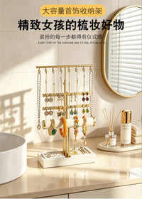 Multi-Functional Jewelry Stand with Tray, Five-Tier Metal Earring and Necklace Organizer