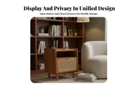 Rattan Nightstand Solid Wood Legs Rattan-Front End Table with Lift-Top