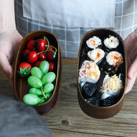 Detomate Retro Wooden Double-Layer Bento Box, Round, 501-800ml