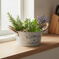 Farmhouse Galvanized Bucket Planter Vintage Metal Flower Pot with Handles White Wash Planter with Rope Handles Lightweight for Balcony, Shelves