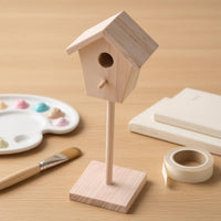 Mini Wooden Birdhouse Ornament Wood Finish Miniature Birdhouse on a Post Pitched Roof Wooden House Ornament with Base for Dollhouse, Courtyard