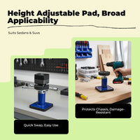 Non-slip pad stabilizes car lift.