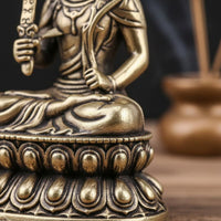 Brass Ākāśagarbha Bodhisattva Statue Collectible Akasagarbha Bodhisattva Figurine Seated Religious Sculpture Handmade for Altar
