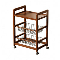 Rolling Kitchen Rack with Baskets Space-Saving Wire Storage Rack Multifunctional Storage Cart with Wooden Tabletop for Pantry