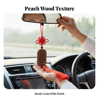 Intricately Carved Peach Wood Car Decoration Ideal Gift Engraved Wood Car Charm for Feng Shui Enthusiasts, Drivers, Rearview Mirror, Office