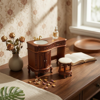 1:12 Scale Dollhouse Vanity with Stool 1:12 Scale Dollhouse Vanity with Washbasin Vintage Style Sink Cabinet for Miniaturists