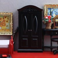 1:12娃娃屋DOLLHOUSE迷你家具黑色纯手工雕花迷你柜子微场景衣柜