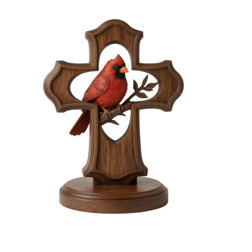 Cardinal Cross Ornament Sculpted Cross with Cardinal Rustic for Believers