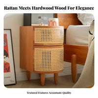Round Woven End Table High-Leg design Nightstand Space-Saving for Office, Adults