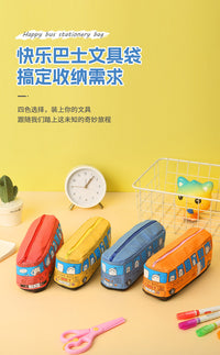 Cartoon Bus-Shaped Large Capacity Pencil Case - Korean Style Canvas Pencil Bag