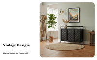 Woven Cane Doors Rattan Door Cabinet Vintage design Rattan Door Chest Black Finish Sideboard Multi-Functional for Design aficionados, Interior Decorators, Entryway, Hallway, Dining Room, Kitchen