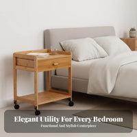 Rolling Nightstand with Drawers Easy to Assemble Bedside Cabinet Multi-Purpose