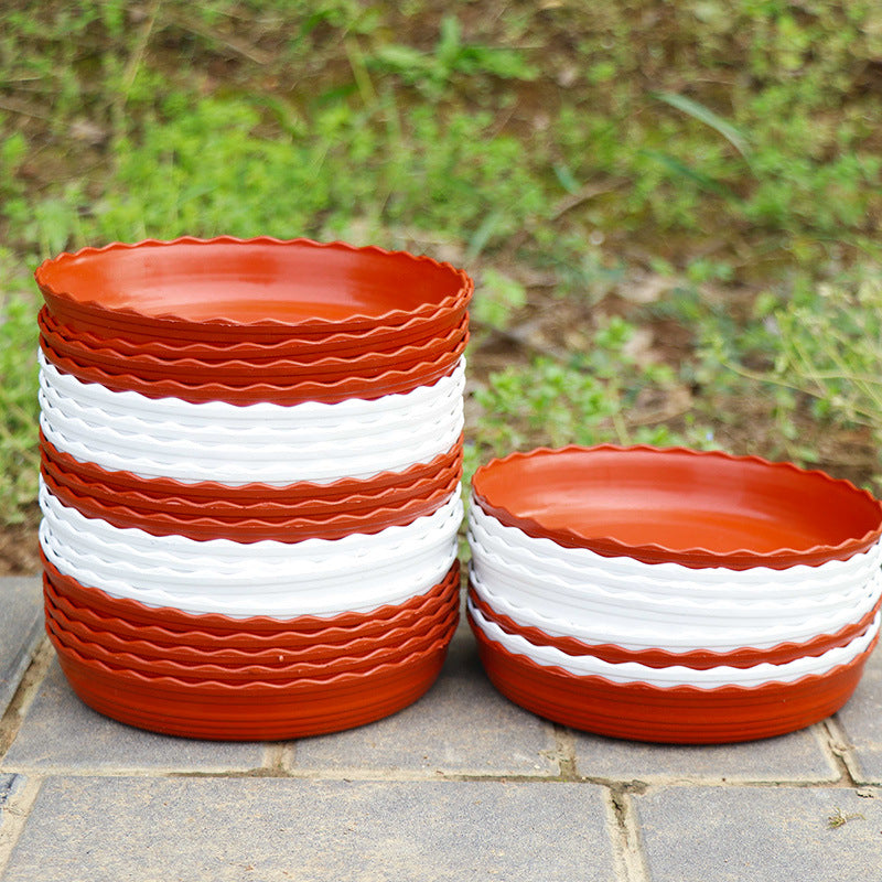Plastic Flower Pot Saucer with Wavy Edge - White/Red Drip Tray for Large Planters