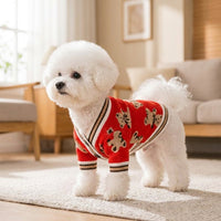 Knitted Dog Sweater and Knitted Cat Sweater, Button Front V-shaped neckline Acrylic British Style Winter Warm Pet Clothes, Short Sleeve Small Dog Vest