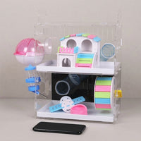 Large Hamster Cage with Built-in Tunnels, Large Three Layer Drawer Cage with Acrylic Tray, Easy Transparent Acrylic Habitat for Dwarf Hamsters