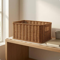 Rattan Basket Open Top Braided Container Basket Side Handles