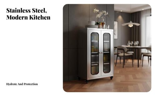 Rust-Resistant Stainless Steel Kitchen Cabinet Easy to Clean Complimentary Standing Steel Cabinet Heavy Duty Complimentary Standing Kitchen Pantry High Capacity for Homeowners, Families, Renters, Dining Room, Garage, Bathroom, Office