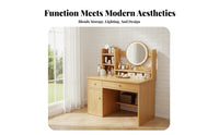 Dressing Desk with Round Mirror Includes Matching Stool for Apartment, Teenagers