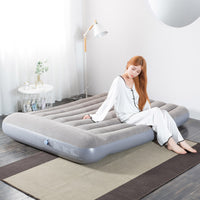 Flocked Inflatable Air Mattress with Built-in Pillow and Foot Pump, Portable Folding Air Bed for Home and Camping