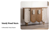 Carved Round Pedestal Table Intricate Carvings Round Pedestal Table Vintage look Multi-Functional for Bedroom, Entryway
